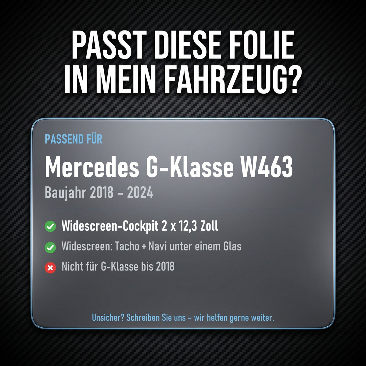 Displayschutzfolie Matt für Mercedes G-Klasse W463 2018-2024 Widescreen 12,3