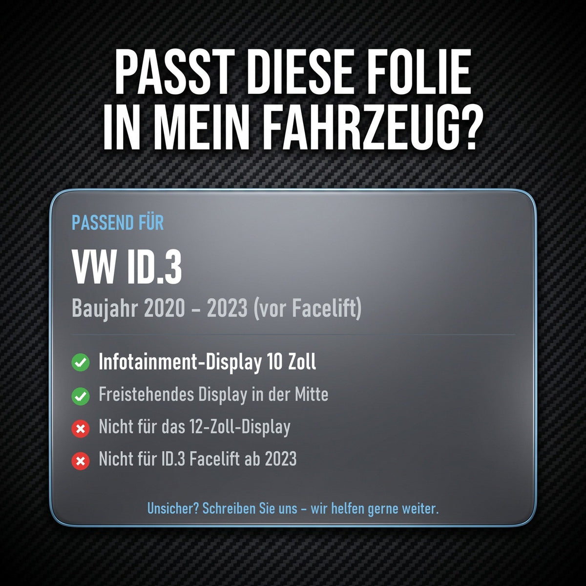 Displayschutzfolie Matt für VW ID.3 2020-2023 10 Zoll Navi Anti-Fingerprint