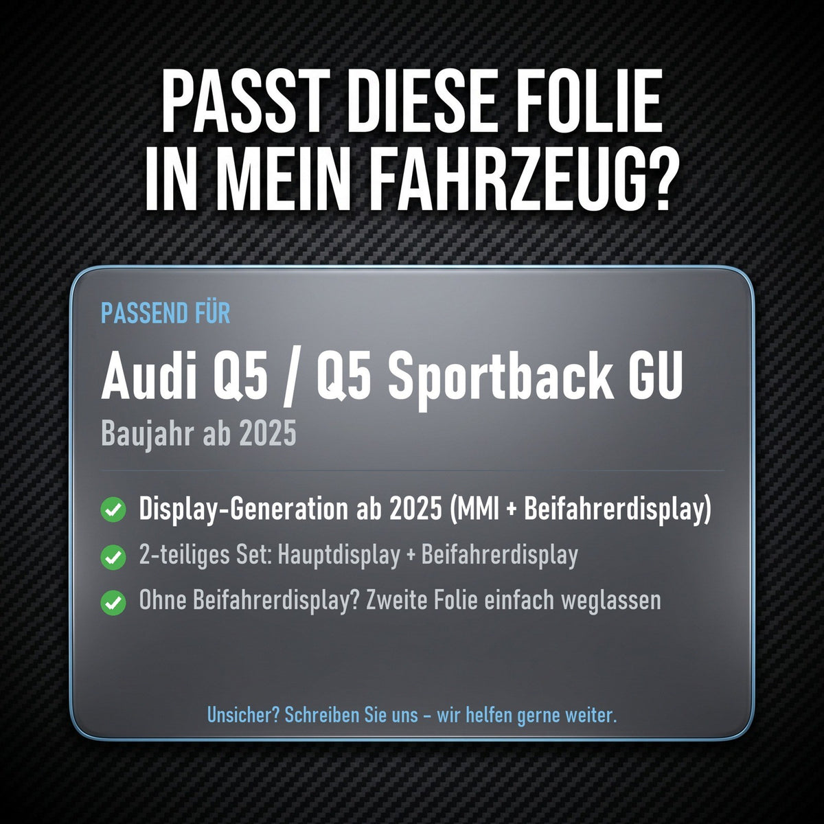 Displayschutzfolie Matt für Audi Q5 Sportback GU ab 2025 MMI + Beifahrerdisplay