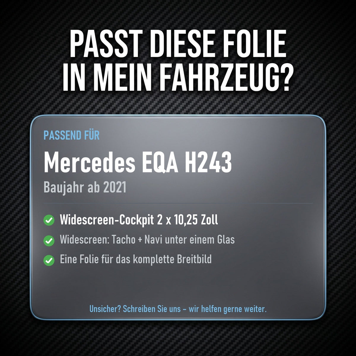 Displayschutzfolie Matt für Mercedes EQA H243 ab 2021 Widescreen 10,25 Zoll