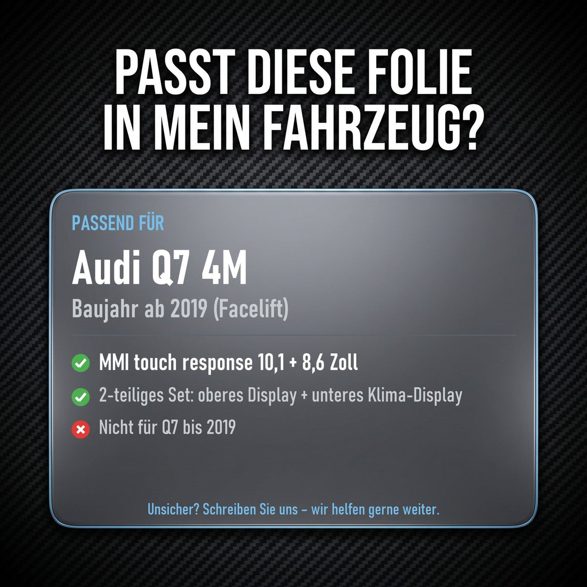 Displayschutzfolie Matt für Audi Q7 4M Facelift ab 2019 MMI + Klima 2-teilig