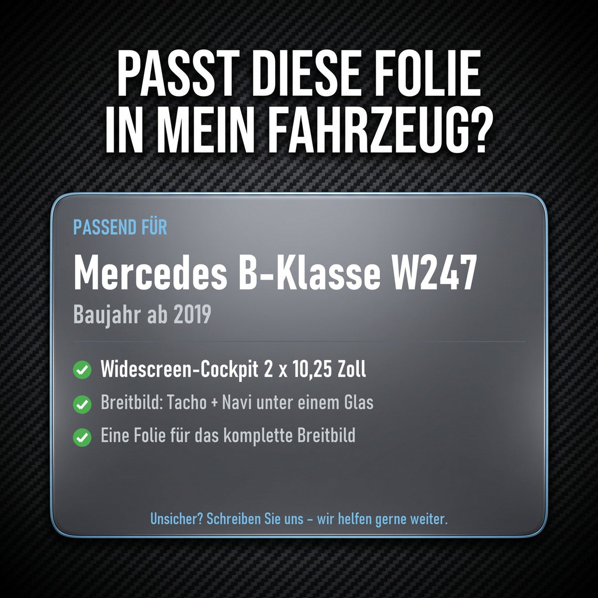 Displayschutzfolie Matt für Mercedes B-Klasse W247 ab 2019 Widescreen 10,25 Zoll