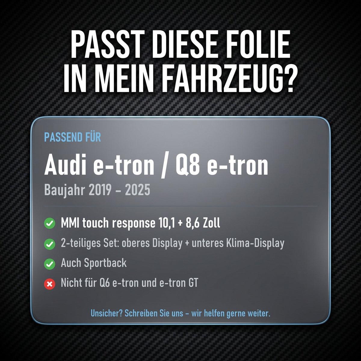 Displayschutzfolie Matt für Audi e-tron Q8 e-tron 2019-2025 MMI + Klima 2-teilig