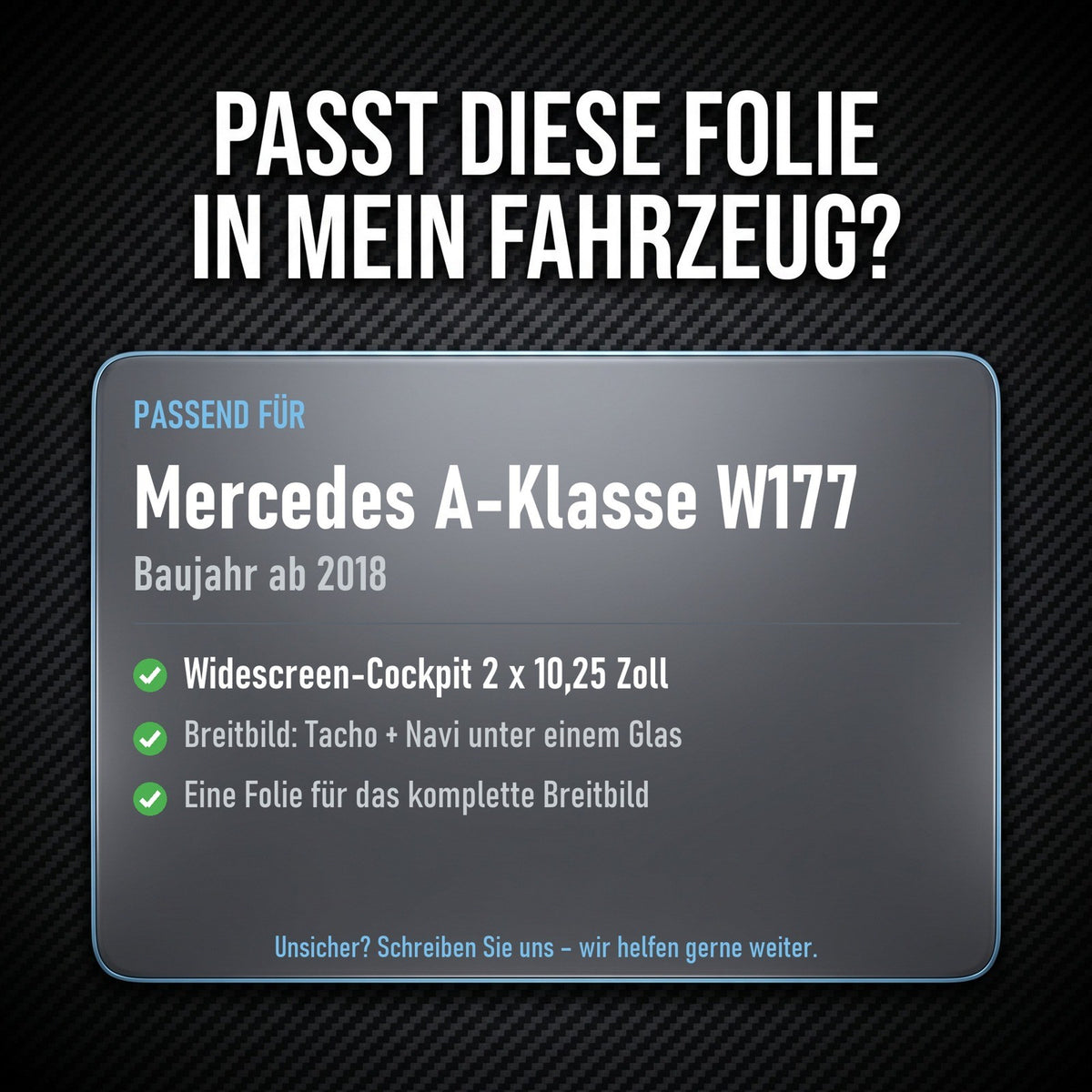 Displayschutzfolie Matt für Mercedes A-Klasse W177 ab 2018 Widescreen 10,25 Zoll