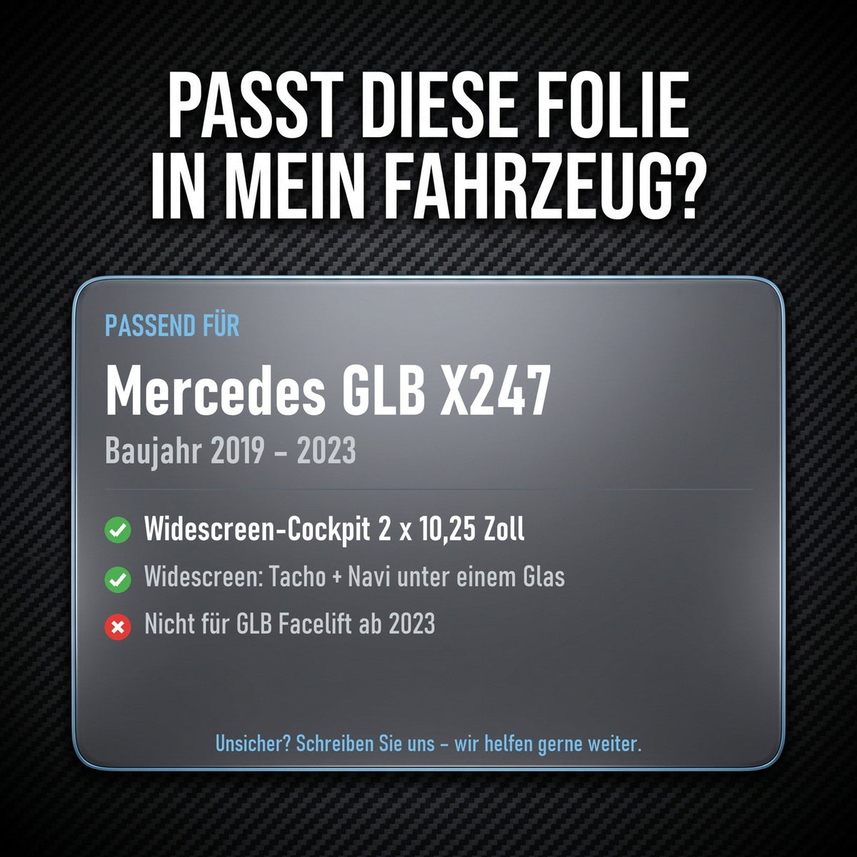 Displayschutzfolie Matt für Mercedes GLB X247 2019-2023 Widescreen 10,25 Zoll
