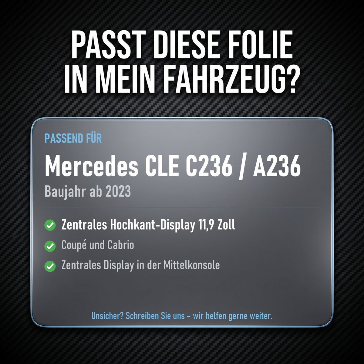 Displayschutzfolie Matt für Mercedes CLE C236 A236 ab 2023 11,9 Zoll Display