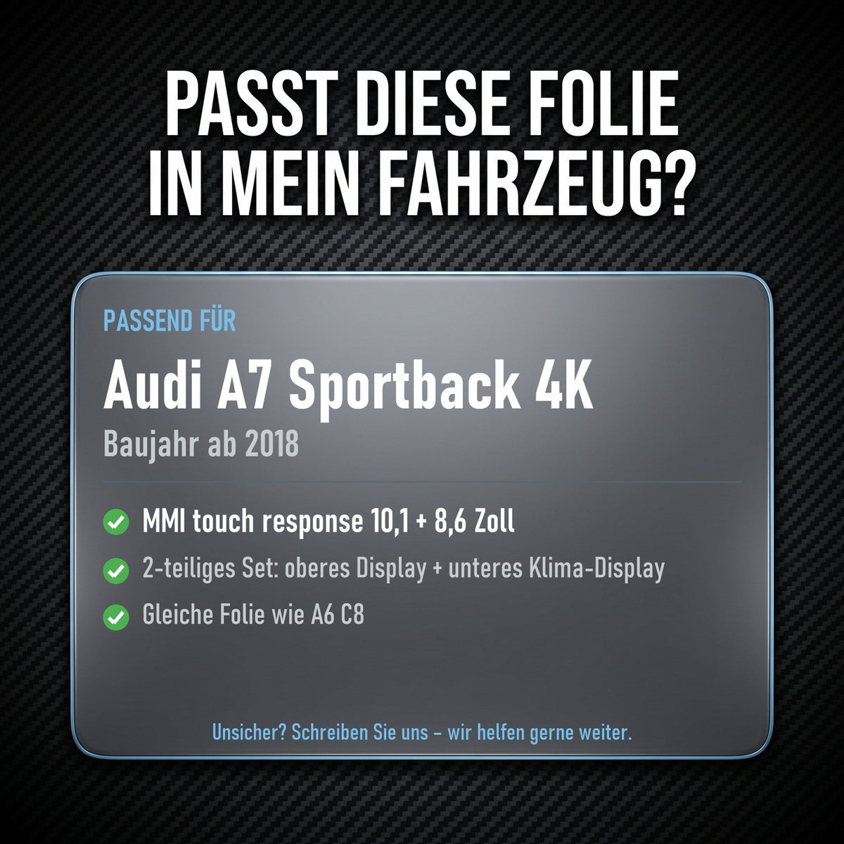 Displayschutzfolie Matt für Audi A7 Sportback 4K ab 2018 MMI + Klima 2-teilig
