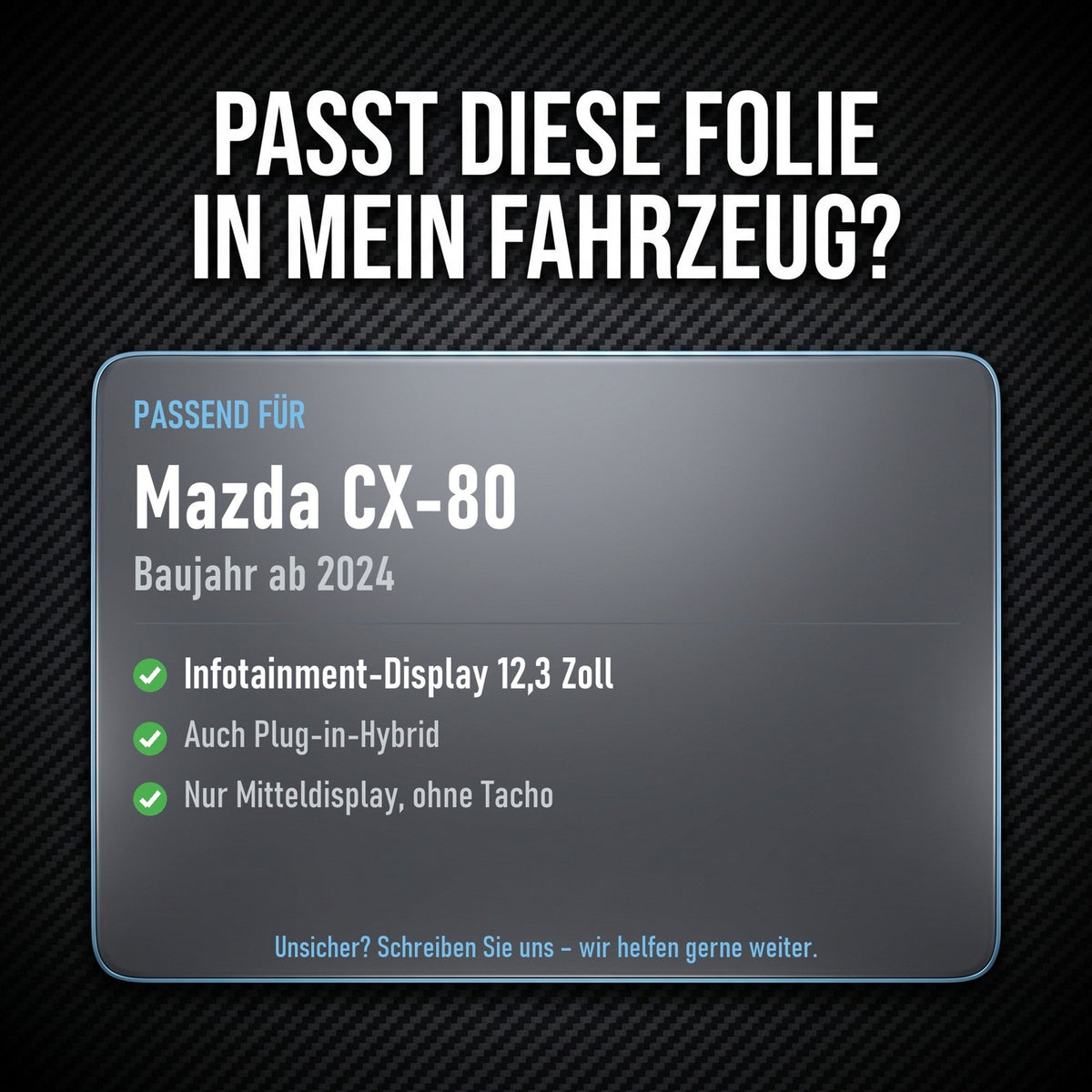 Displayschutzfolie Matt für Mazda CX-80 ab 2024 12,3 Zoll Navi Anti-Fingerprint