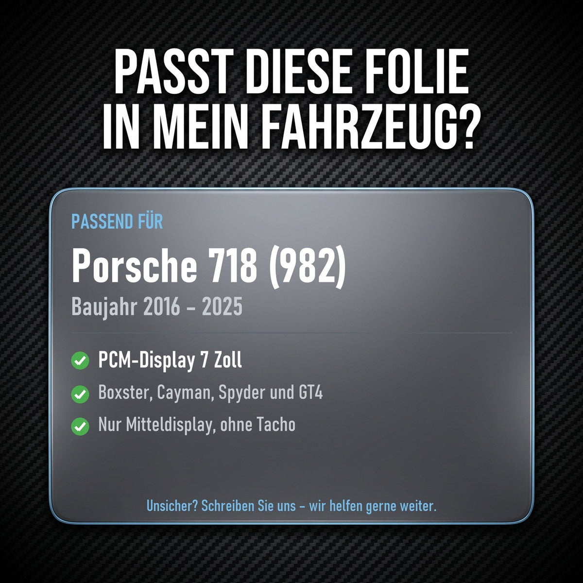 Displayschutzfolie Matt für Porsche 718 Boxster Cayman 982 7 Zoll PCM Navi