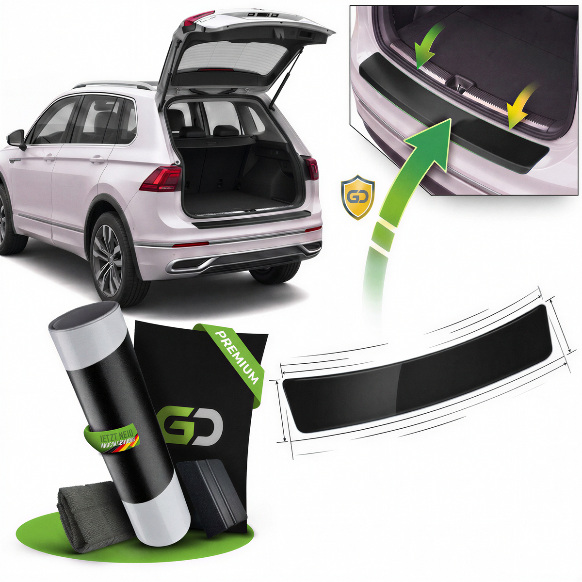 Ladekantenschutz Audi RS Q3 Sportback F3 ab 2019 Schwarz Matt – an der Heckstoßstange eines SUV angebracht