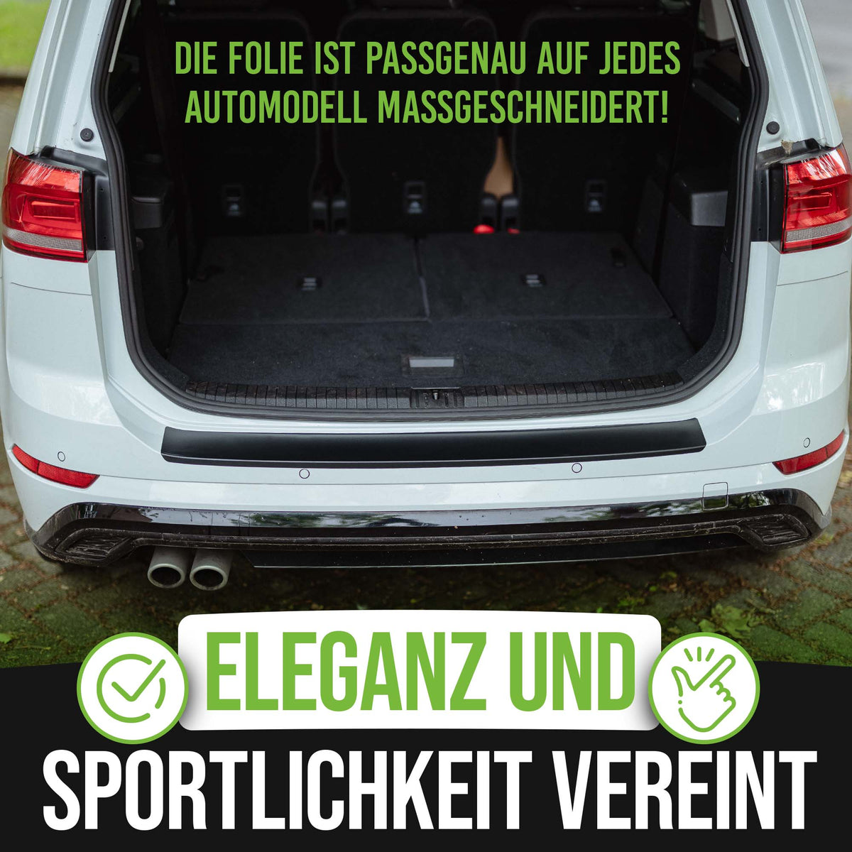 Ladekantenschutz VW Touran 2003–2015 1T Schwarz Matt – passgenau auf der Ladekante eines Kombis