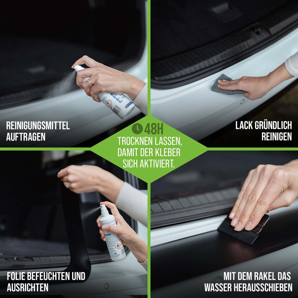 Ladekantenschutz BMW 5er Touring G61 ab 2024 Schwarz Matt – Montage in 4 Schritten: reinigen, einsprühen, ausrichten, rakeln