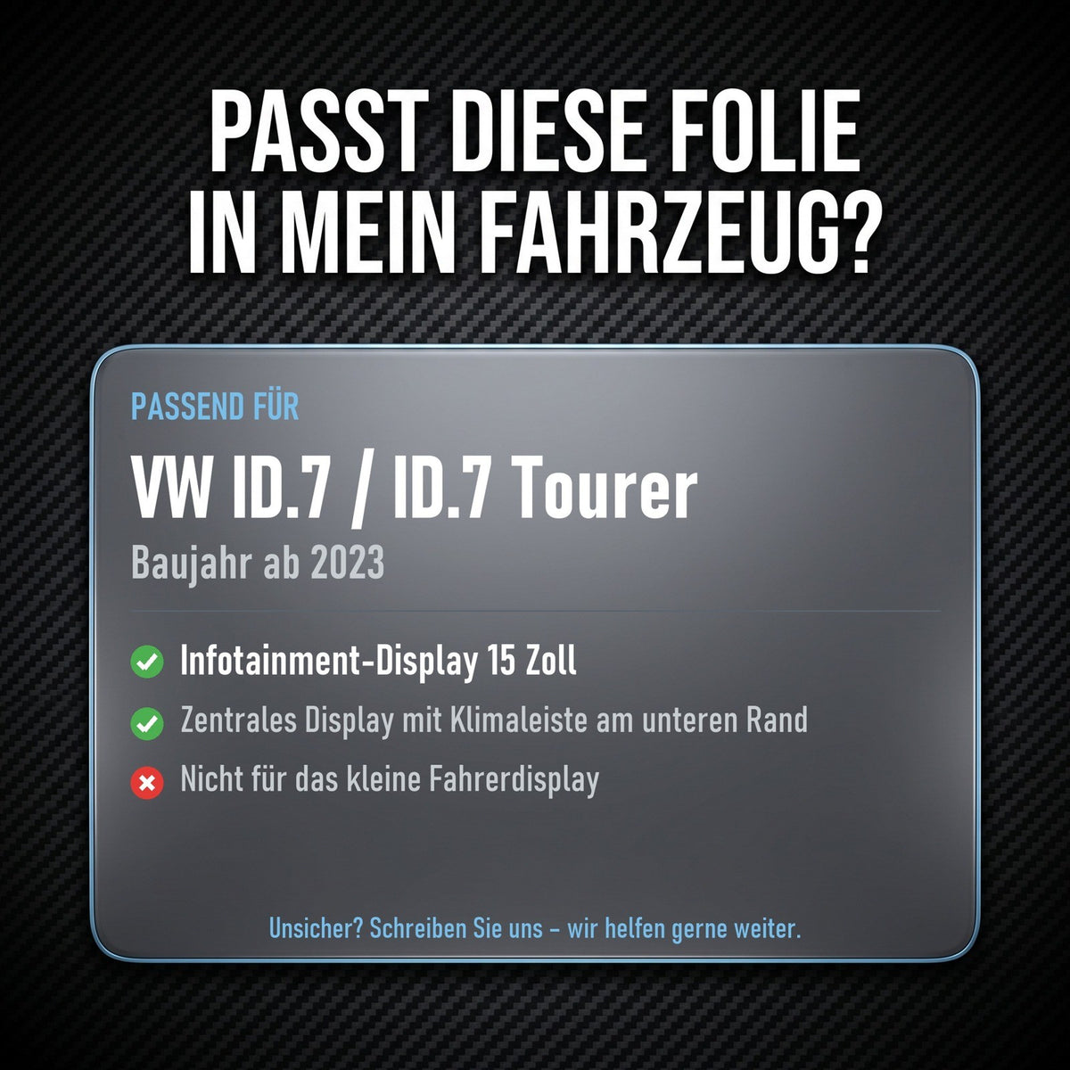 Displayschutzfolie Matt für VW ID.7 Tourer ab 2023 15 Zoll Navi Anti-Fingerprint