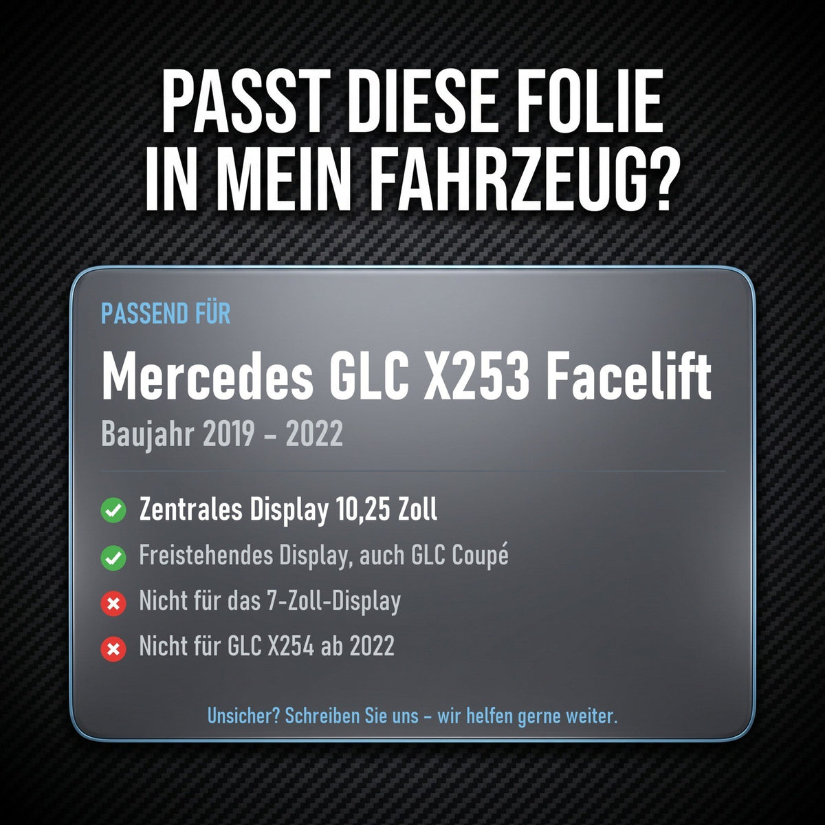 Displayschutzfolie Matt für Mercedes GLC X253 Facelift 2019-2022 10,25 Zoll