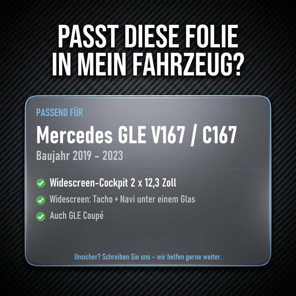 Displayschutzfolie Matt für Mercedes GLE V167 2019-2023 Widescreen 12,3 Zoll