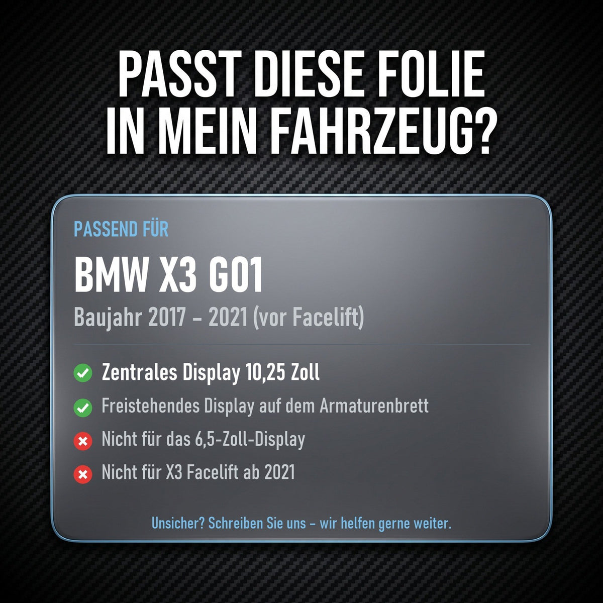 Displayschutzfolie Matt für BMW X3 G01 2017-2021 10,25 Zoll Navi Entspiegelt
