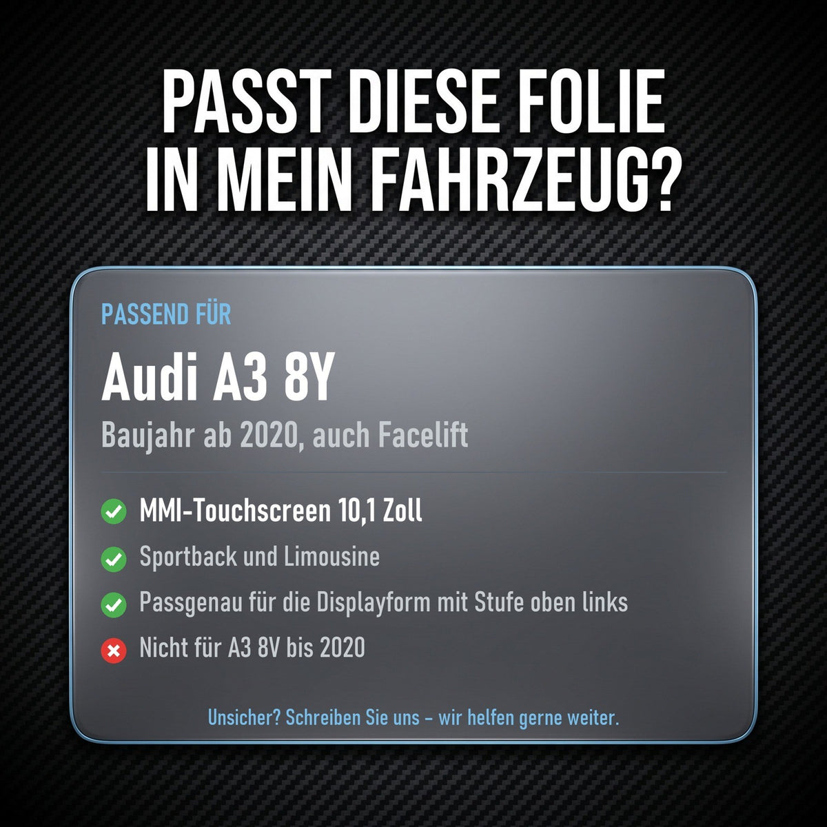 Displayschutzfolie Audi A3 8Y ab 2020 10,1 Zoll MMI Touch
