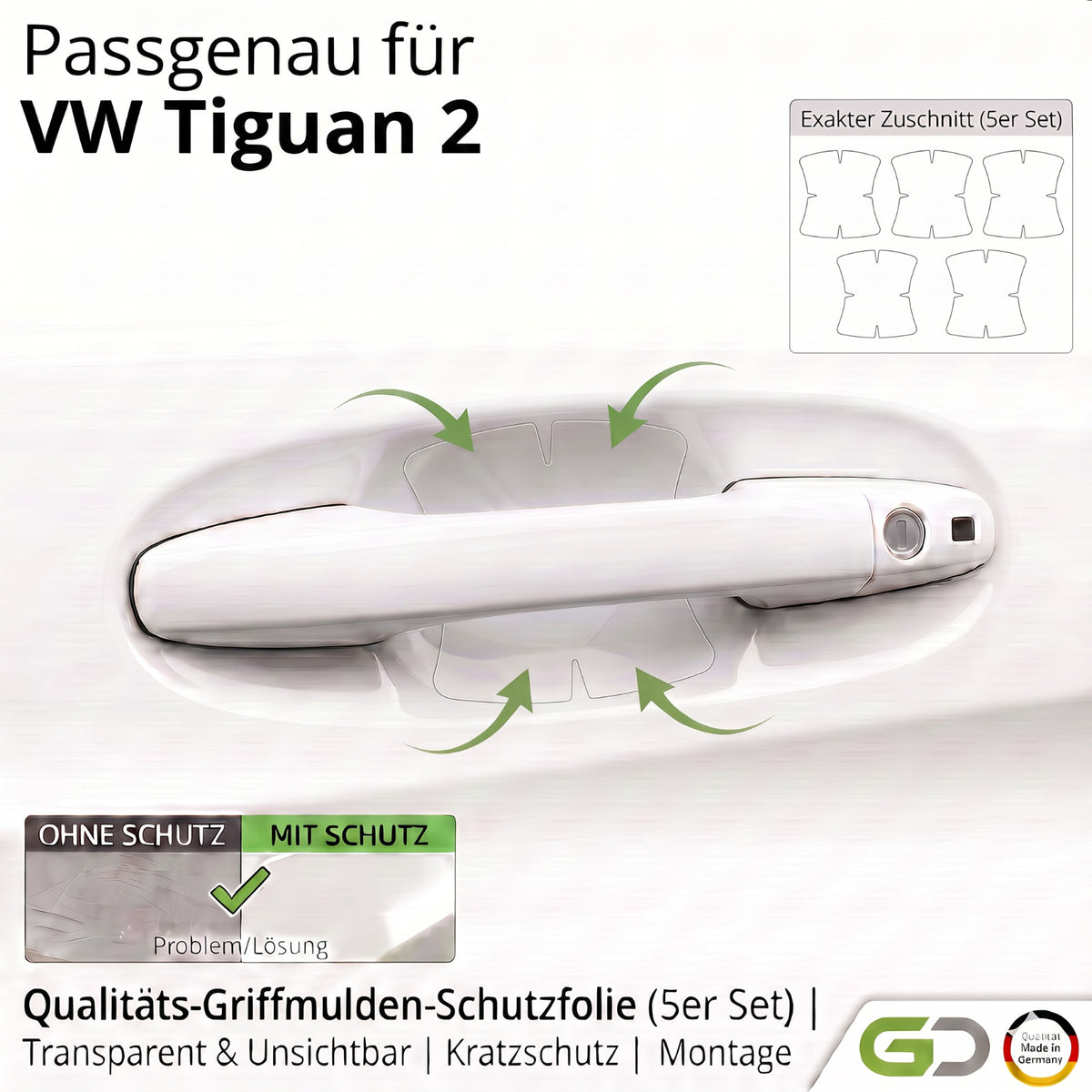 Türgriff Schutzfolie Set passgenau für VW Tiguan 2 2016 - 2024 Griffmulden
