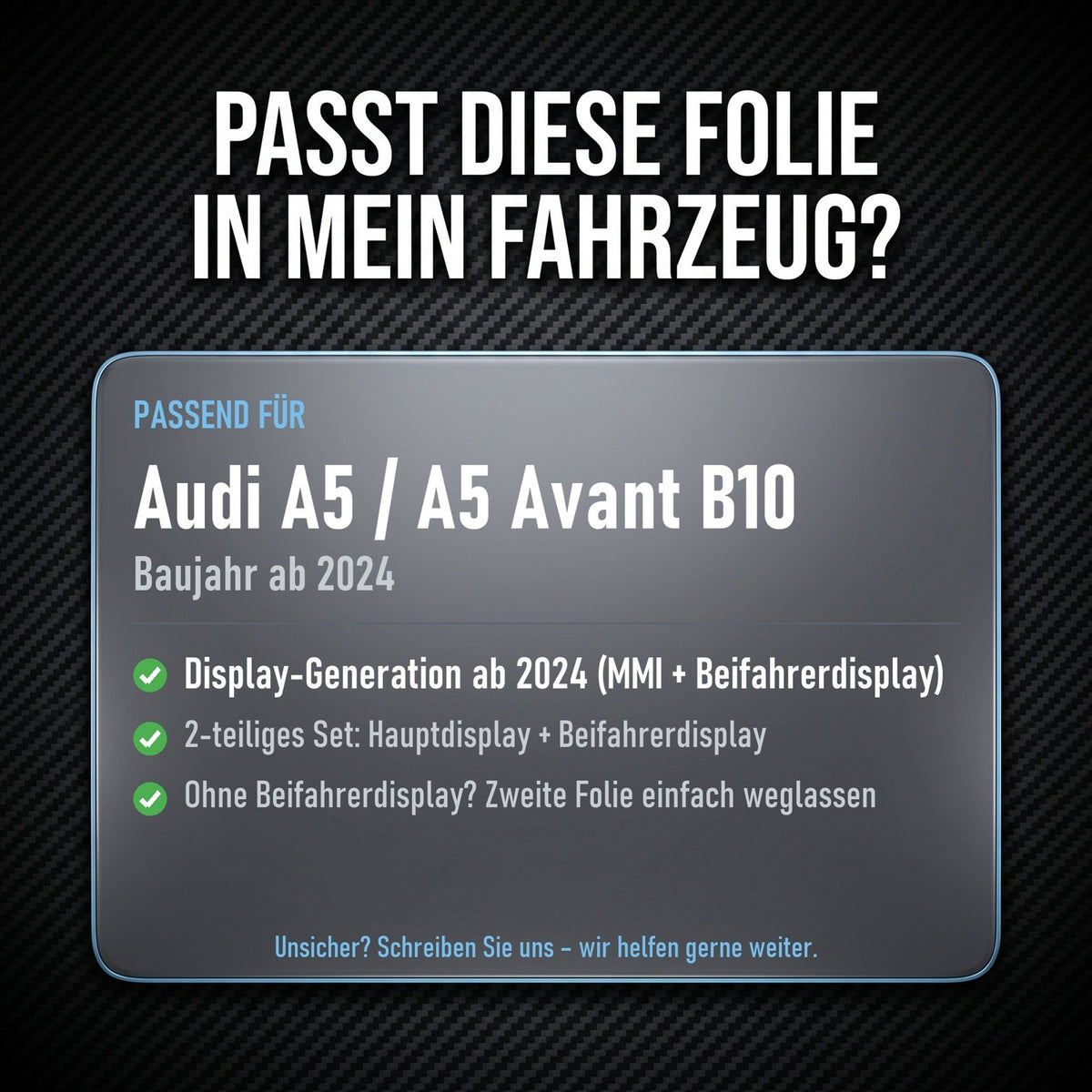 Displayschutzfolie Matt für Audi A5 Avant B10 ab 2024 MMI + Beifahrerdisplay