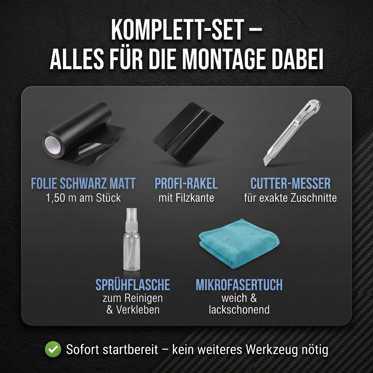 GD-Shield Lackschutzfolie 10cm x 1,50m Schwarz Matt Vinyl Luftkanäle Set