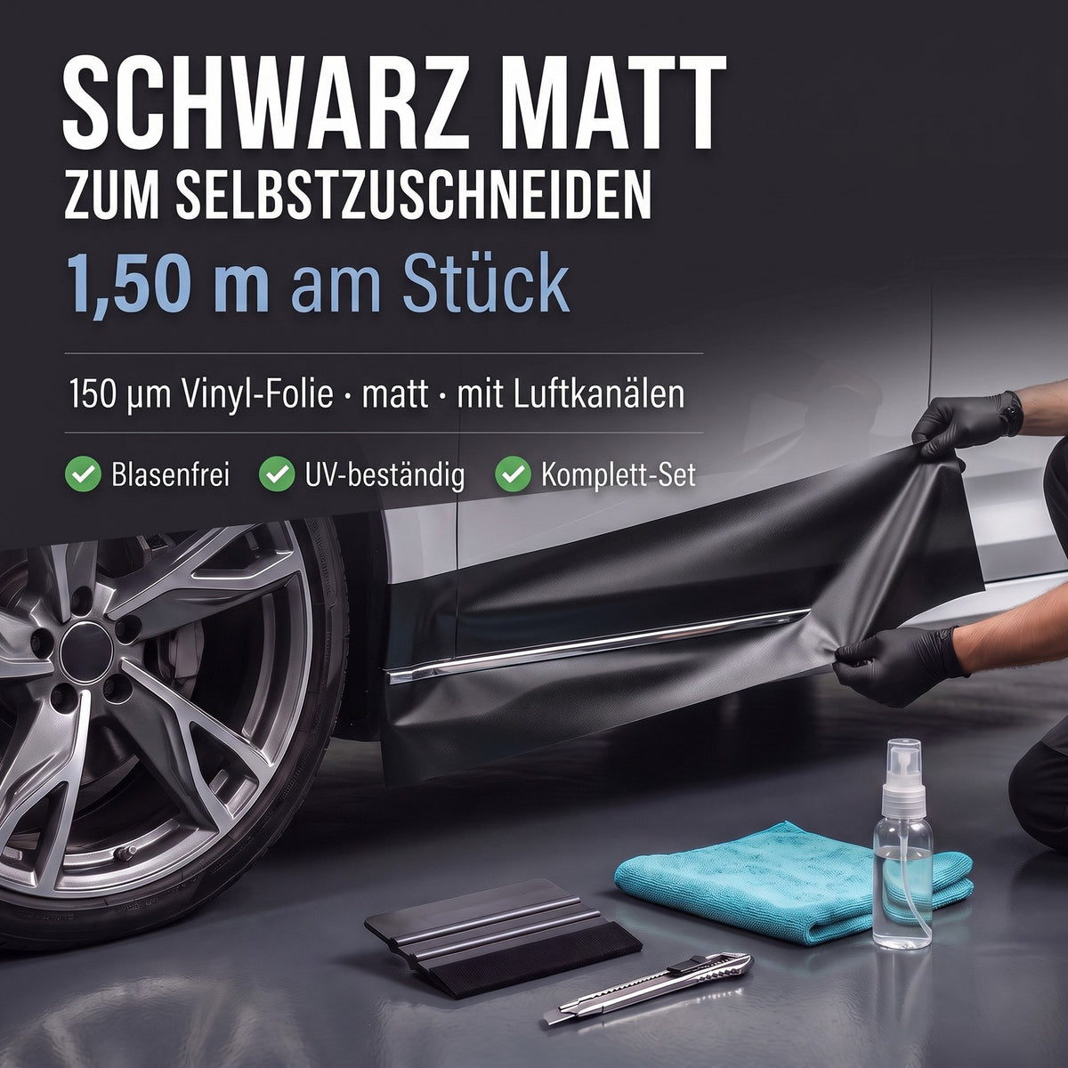 GD-Shield Lackschutzfolie 12cm x 1,50m Schwarz Matt Vinyl Luftkanäle Set