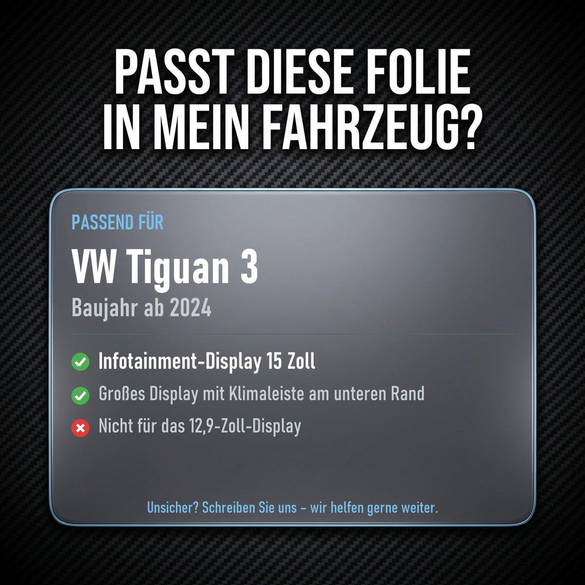 Displayschutzfolie Matt für VW Tiguan 3 ab 2024 15 Zoll Navi Anti-Fingerprint