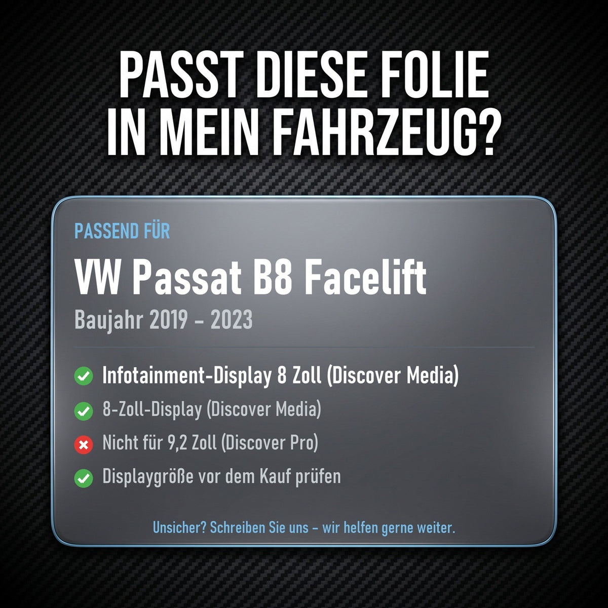 Displayschutzfolie Matt für VW Passat B8 Facelift 2019-2023 8 Zoll Navi Display