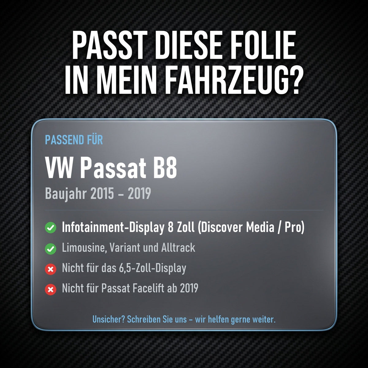 Displayschutzfolie Matt für VW Passat B8 2015-2019 8 Zoll Navi Anti-Fingerprint