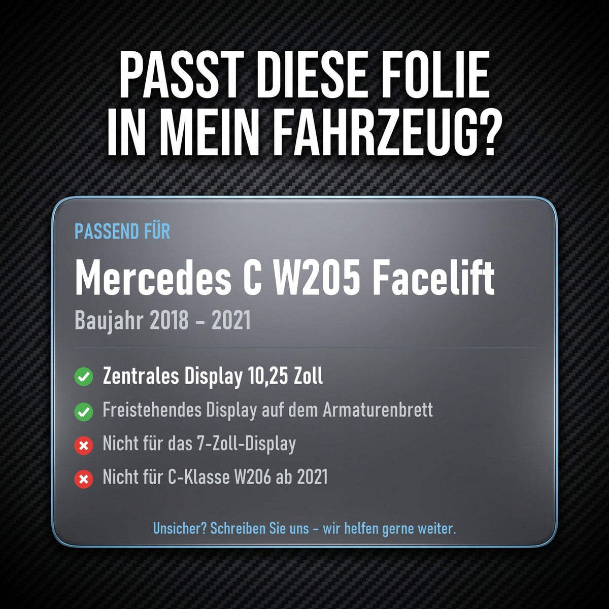 Displayschutzfolie Matt für Mercedes C-Klasse W205 Facelift 2018-2021 10,25 Zoll