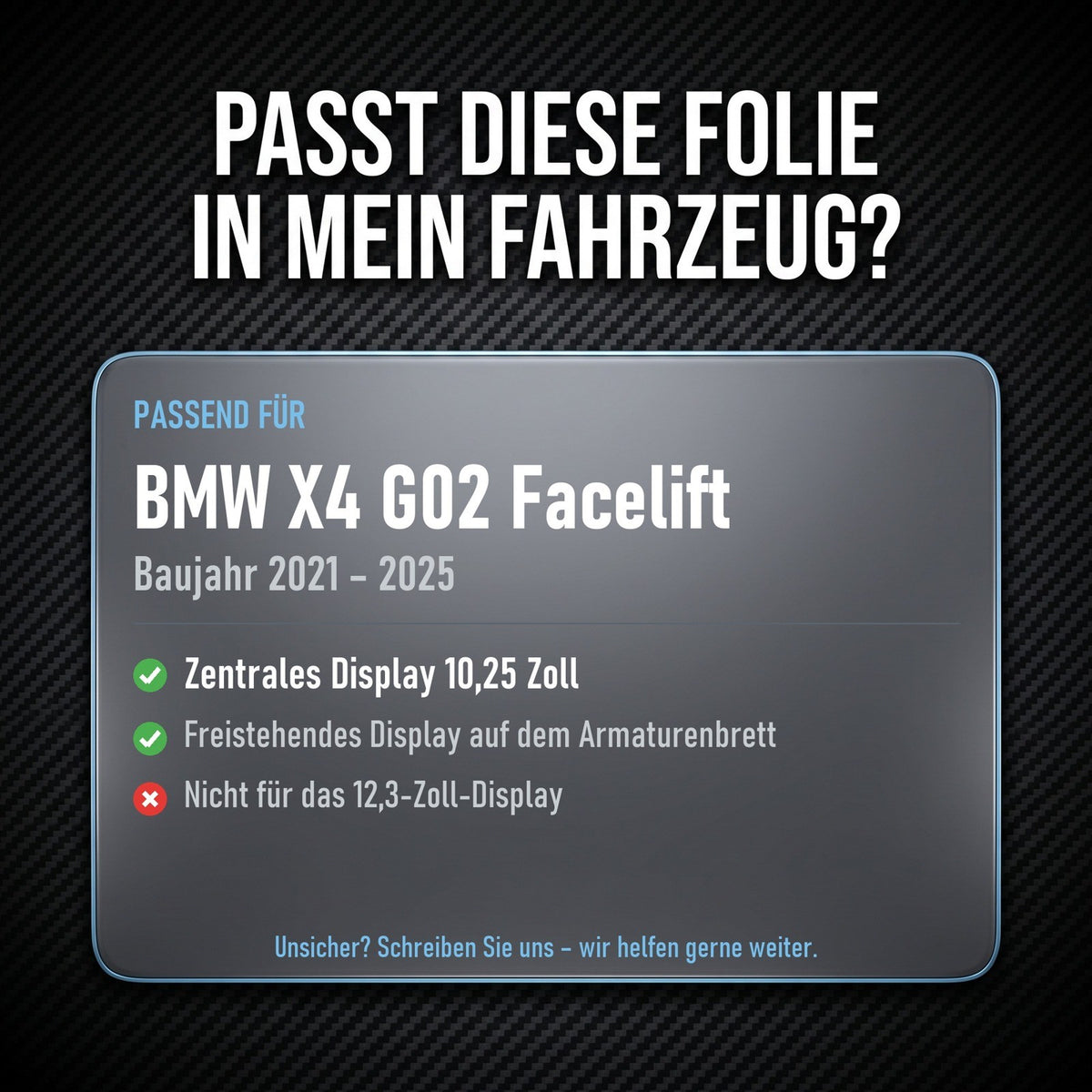 Displayschutzfolie Matt für BMW X4 G02 Facelift 2021-2025 10,25 Zoll Navi