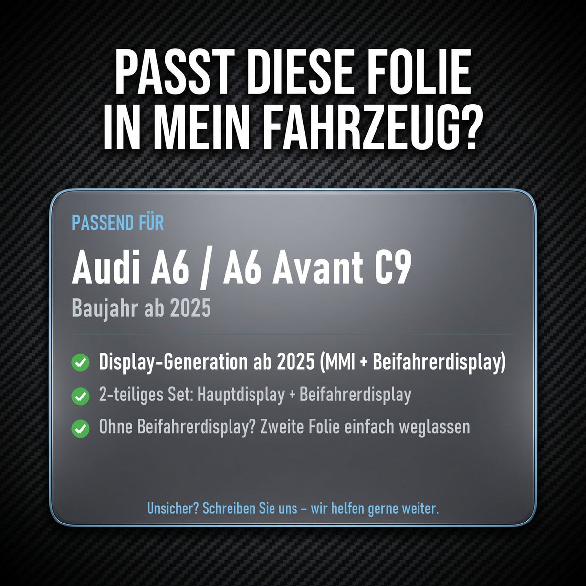 Displayschutzfolie Matt für Audi A6 Avant C9 ab 2025 MMI + Beifahrerdisplay