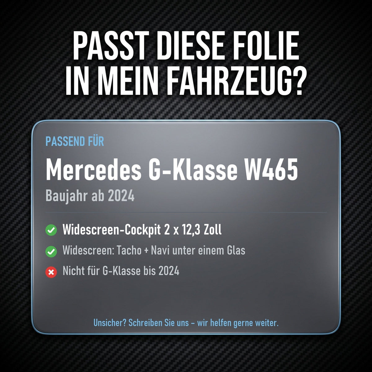 Displayschutzfolie Matt für Mercedes G-Klasse W465 ab 2024 Widescreen 12,3 Zoll