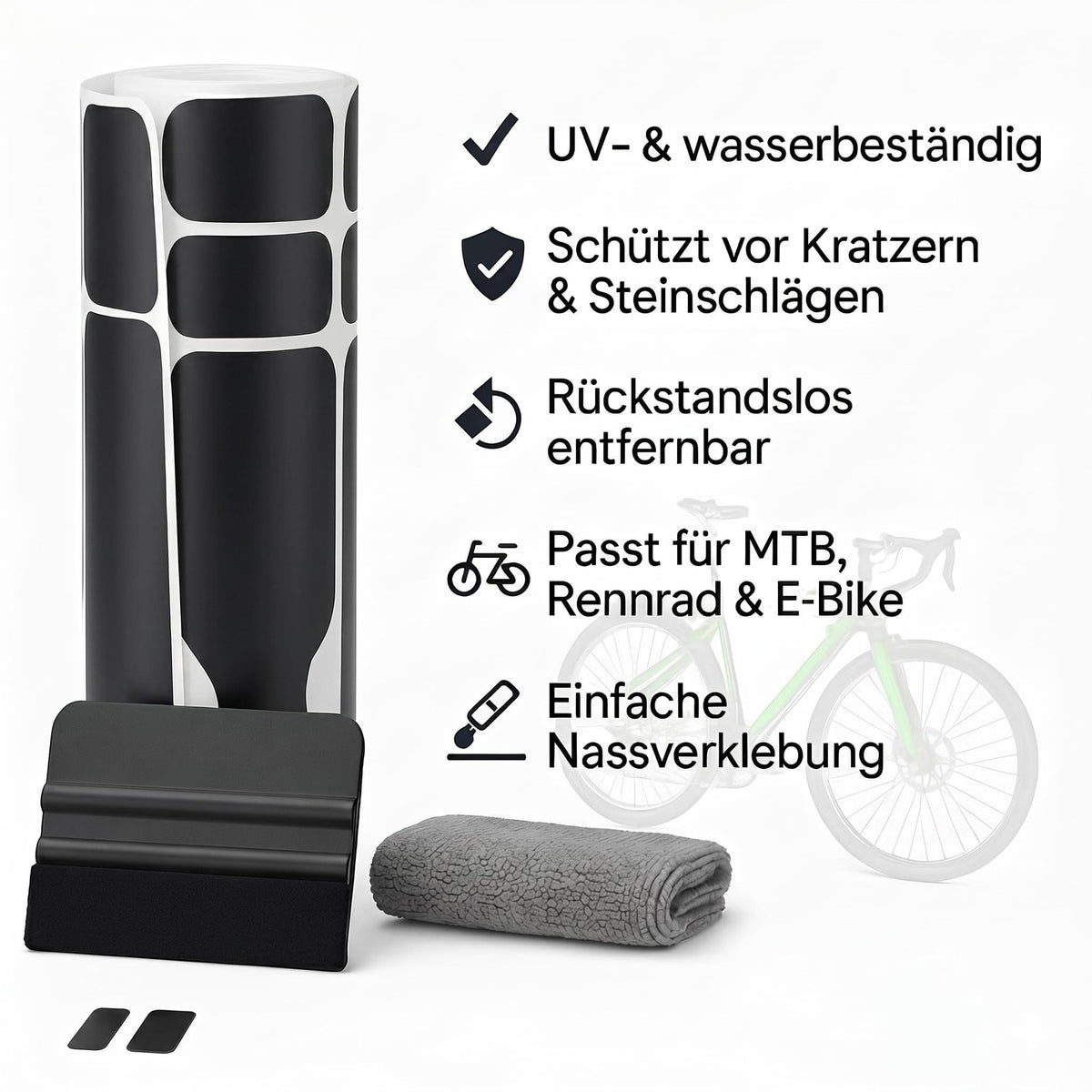 Fahrradrahmen Schutzfolie Set Schwarz Matt für MTB, E-Bike & Rennrad Kratzschutz