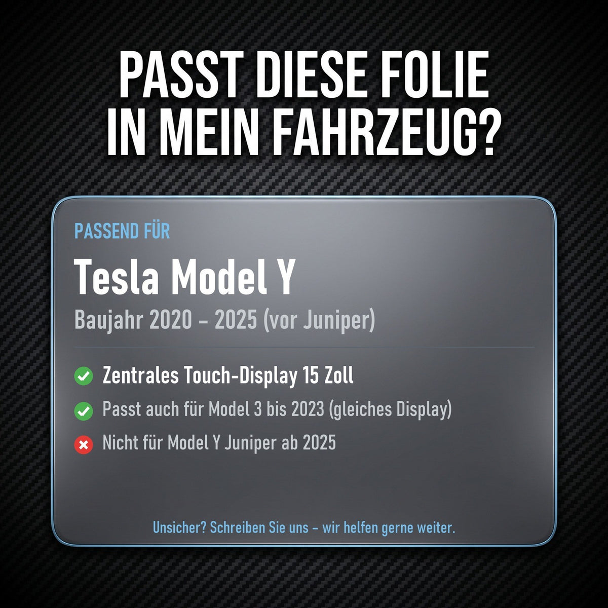 Displayschutzfolie Matt für Tesla Model Y 2020-2025 15 Zoll Display Entspiegelt