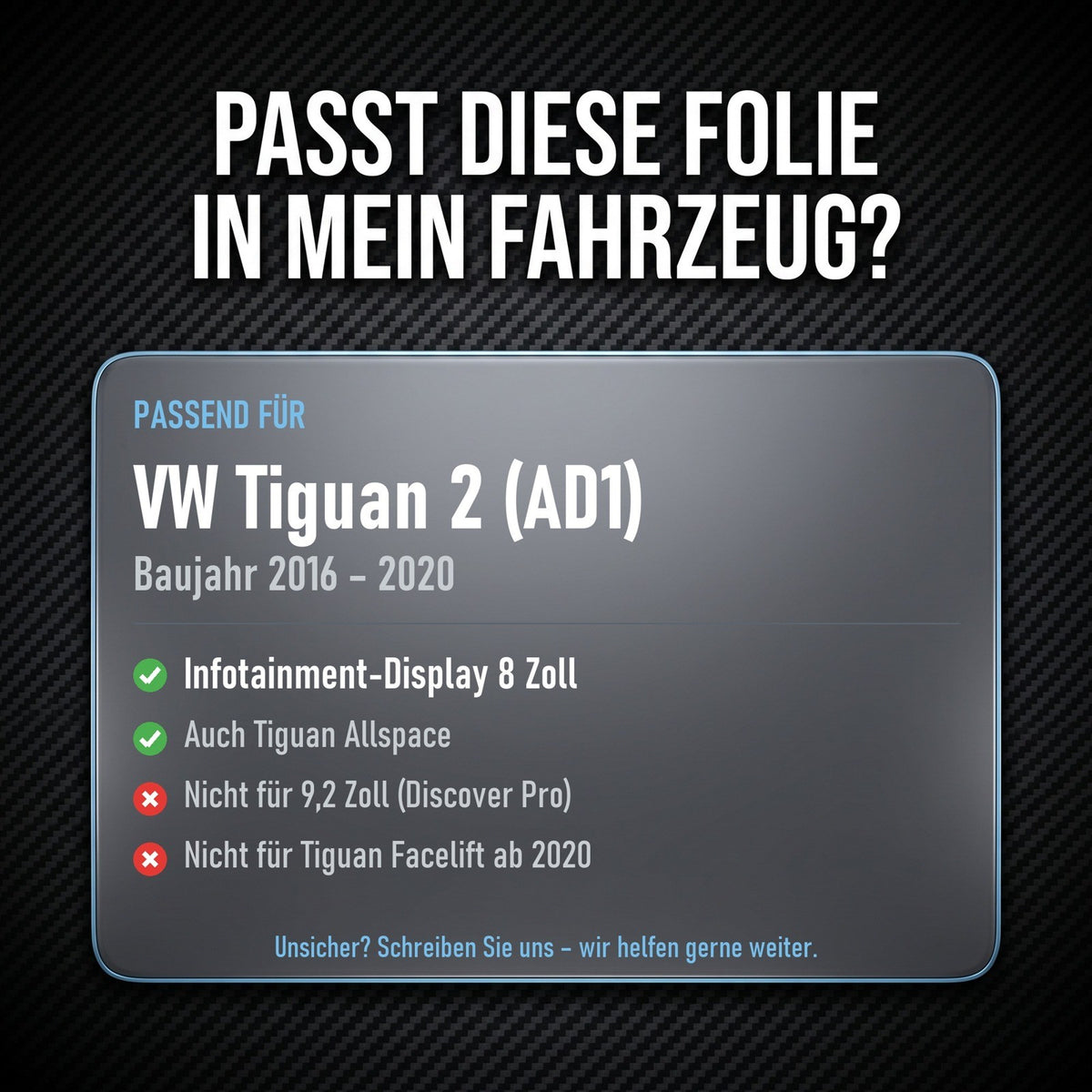 Displayschutzfolie Matt für VW Tiguan 2 2016-2020 8 Zoll Navi Anti-Fingerprint