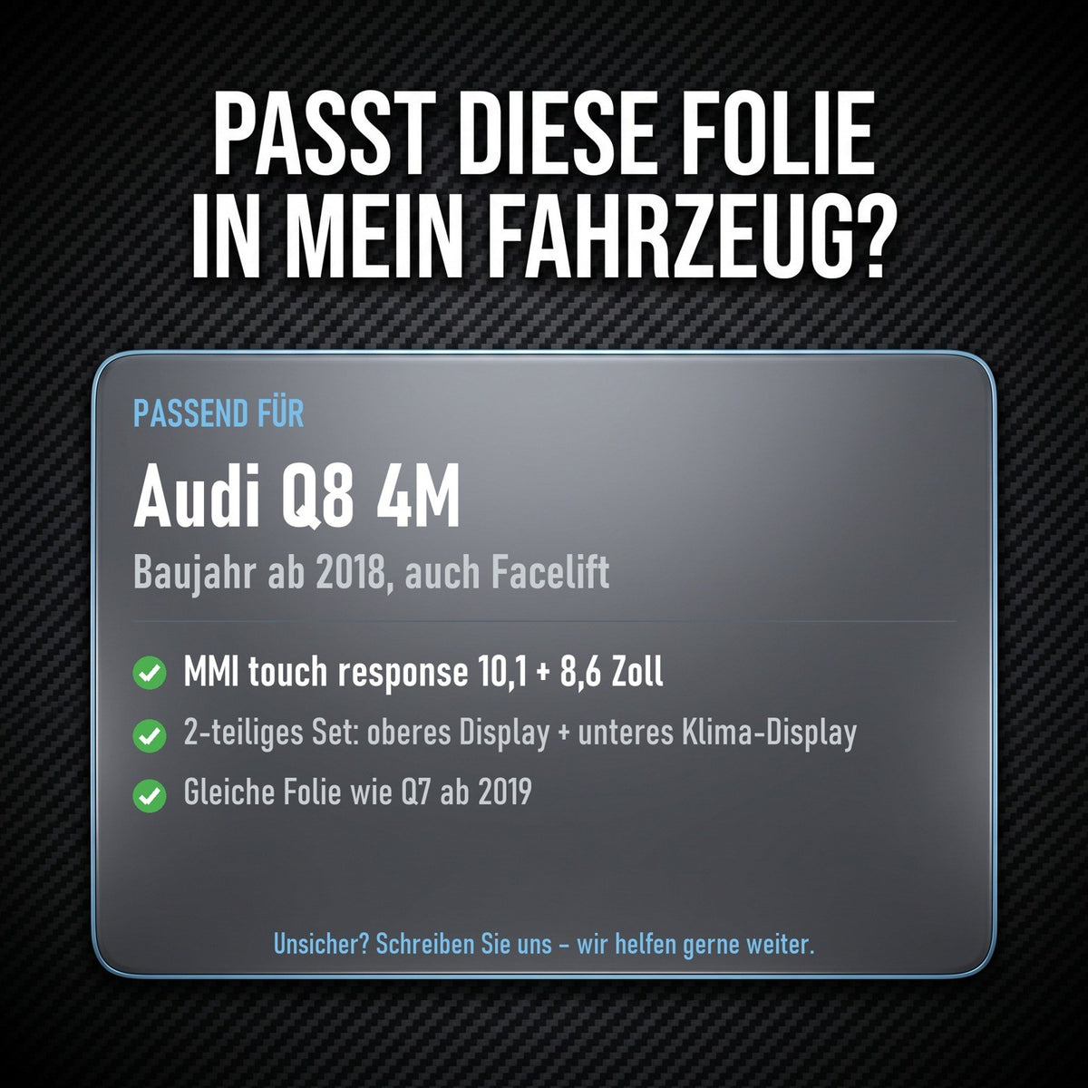 Displayschutzfolie Matt für Audi Q8 4M ab 2018 MMI + Klima Display 2-teilig