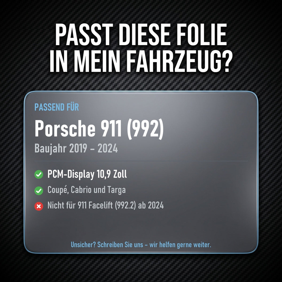 Displayschutzfolie Matt für Porsche 911 992 2019-2024 10,9 Zoll PCM Navi