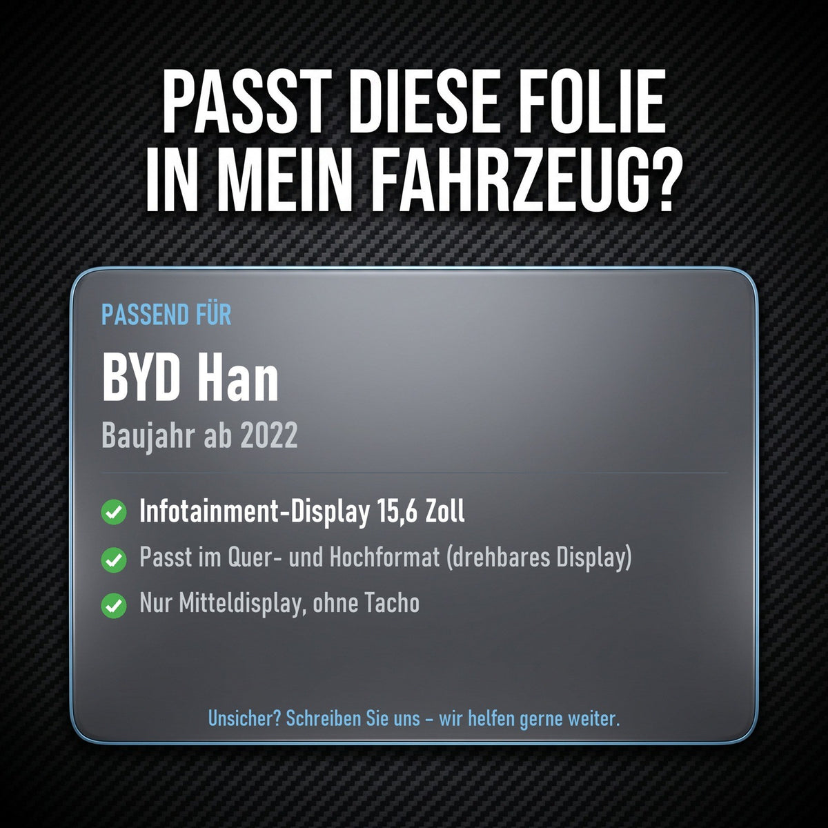 Displayschutzfolie Matt für BYD Han EV ab 2022 15,6 Zoll Navi Anti-Fingerprint