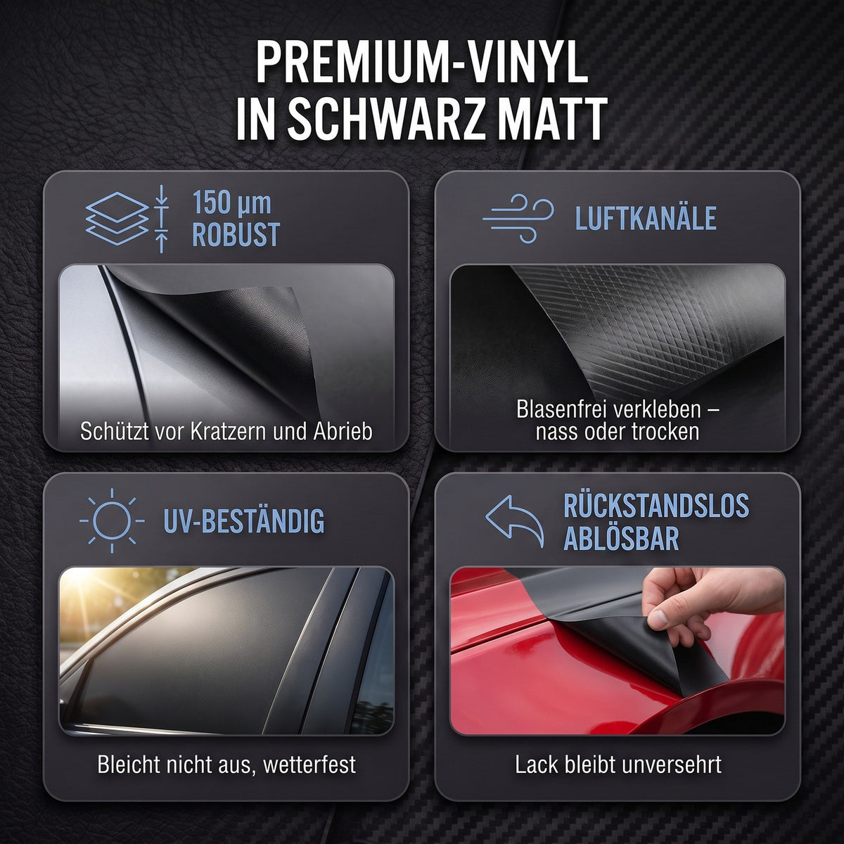GD-Shield Lackschutzfolie 20cm x 1,50m Schwarz Matt Vinyl Luftkanäle Set