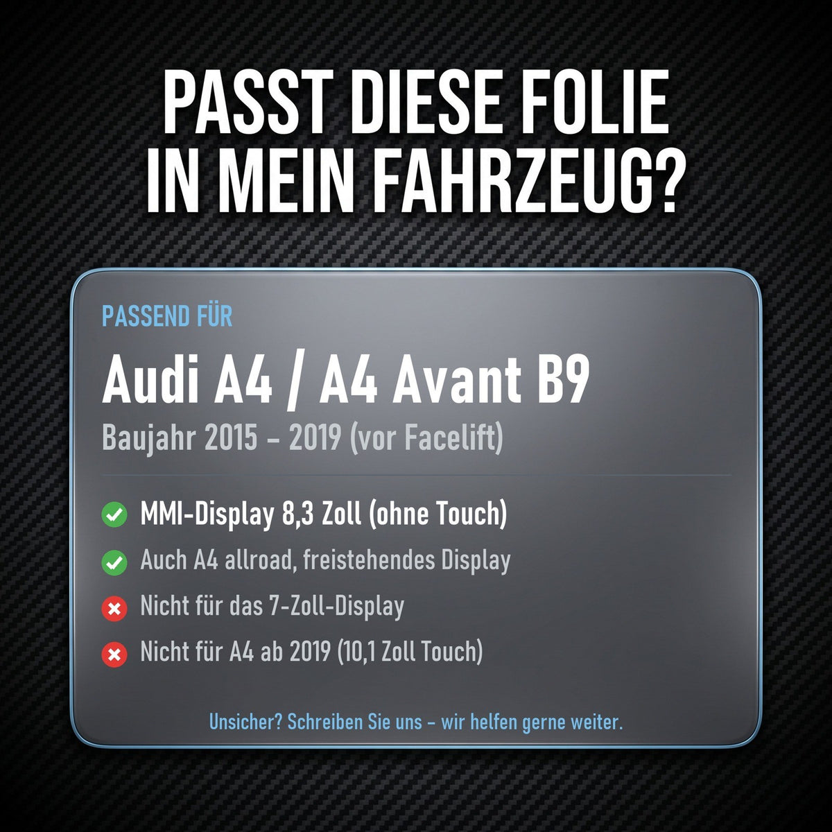 Displayschutzfolie Matt für Audi A4 B9 2015-2019 8,3 Zoll MMI Navi Entspiegelt