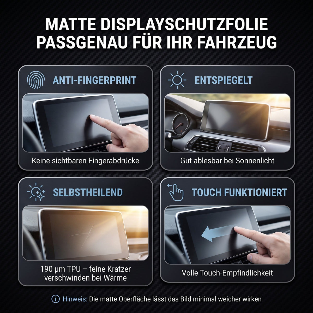 Displayschutzfolie Matt für VW Polo AW 2017-2021 8 Zoll Navi Anti-Fingerprint