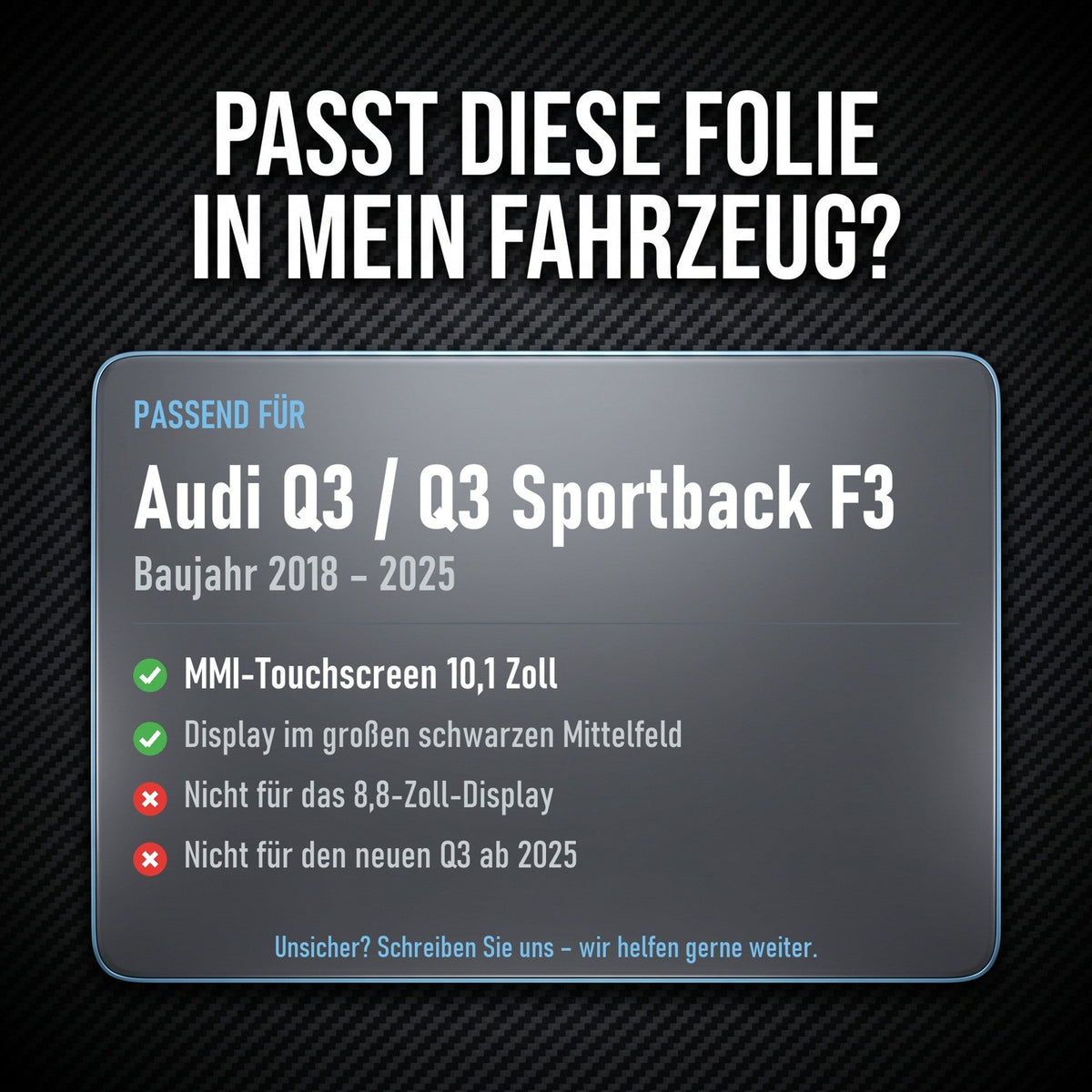 Displayschutzfolie Matt für Audi Q3 F3 Sportback 2018-2025 10,1 Zoll MMI Touch
