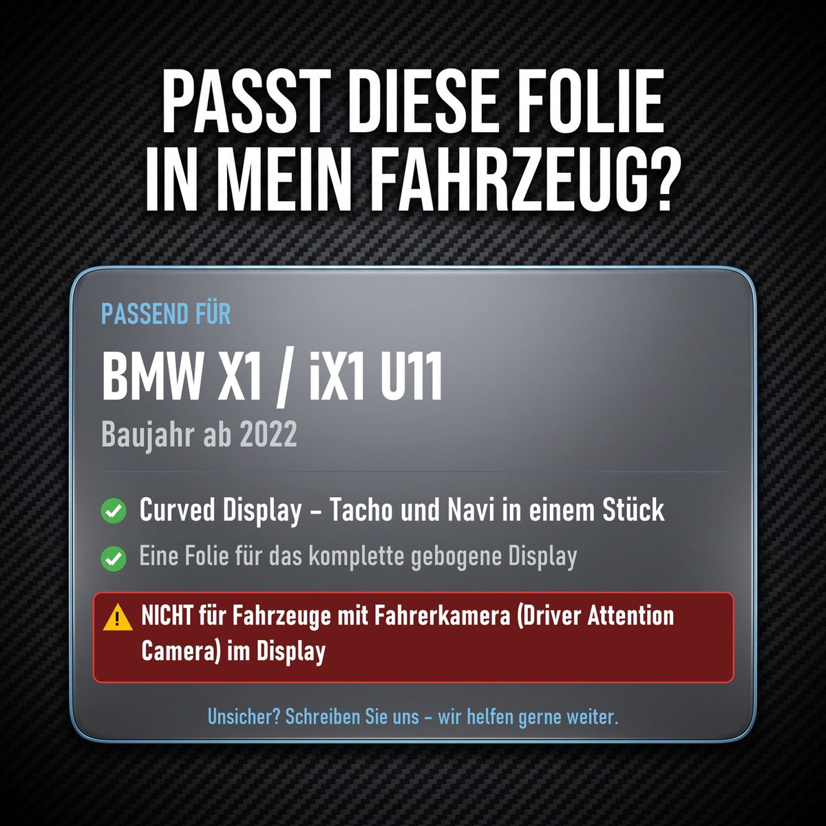 Displayschutzfolie Matt für BMW X1 iX1 U11 ab 2022 Curved Display Entspiegelt