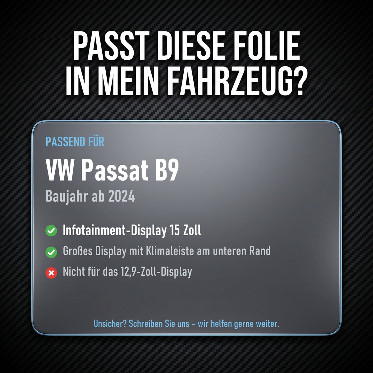 Displayschutzfolie Matt für VW Passat B9 ab 2024 15 Zoll Navi Anti-Fingerprint