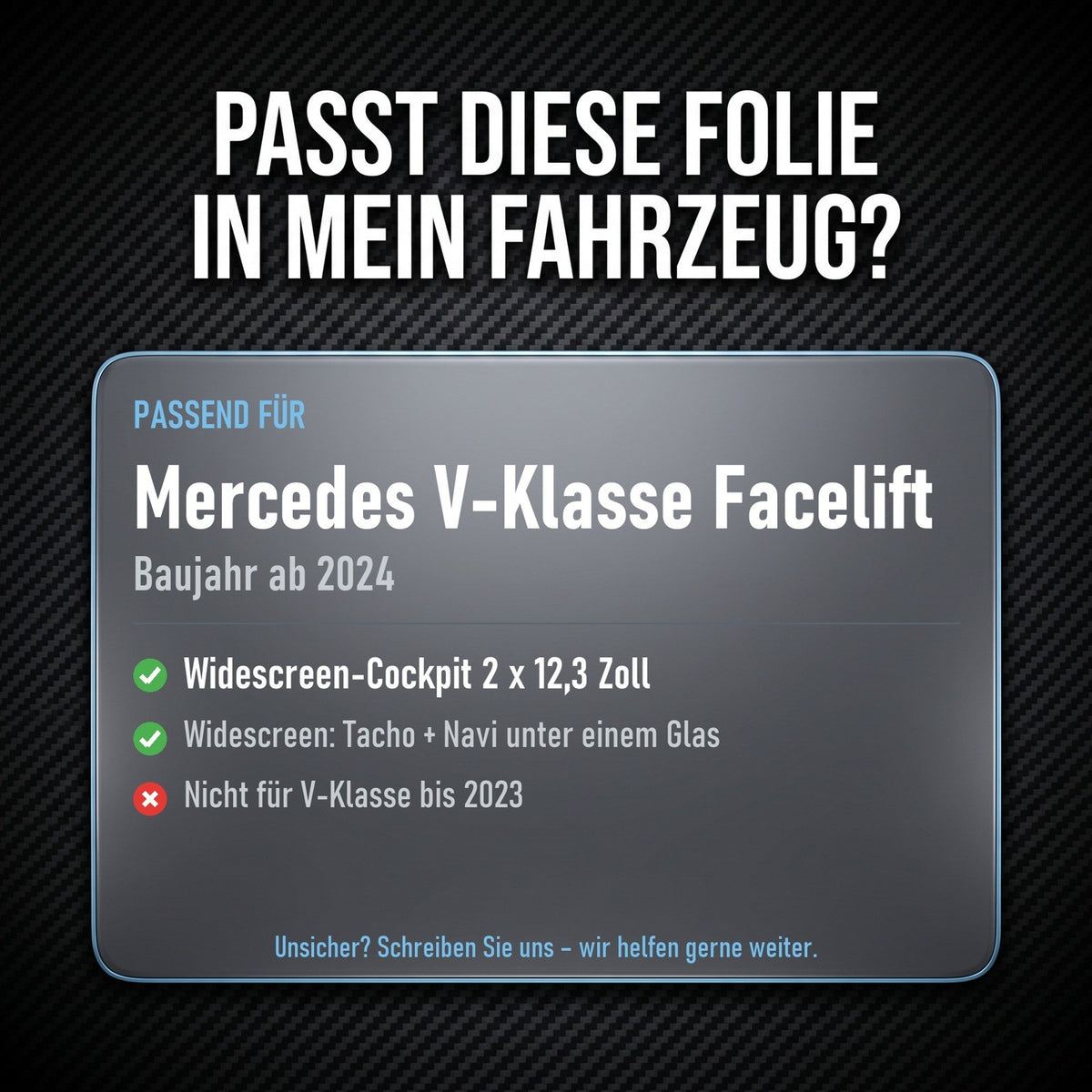 Displayschutzfolie Matt für Mercedes V-Klasse W447 Facelift ab 2024 Widescreen