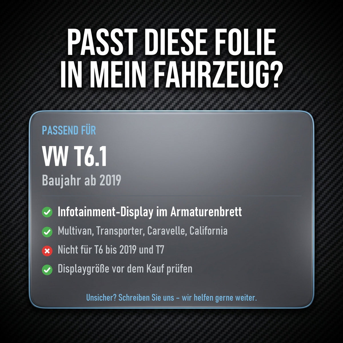 Displayschutzfolie Matt für VW T6.1 Multivan Transporter ab 2019 Navi Display