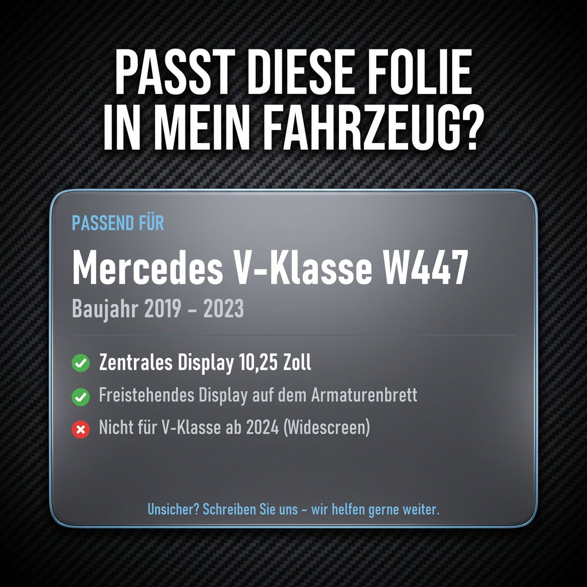 Displayschutzfolie Matt für Mercedes V-Klasse W447 2019-2023 10,25 Zoll Navi