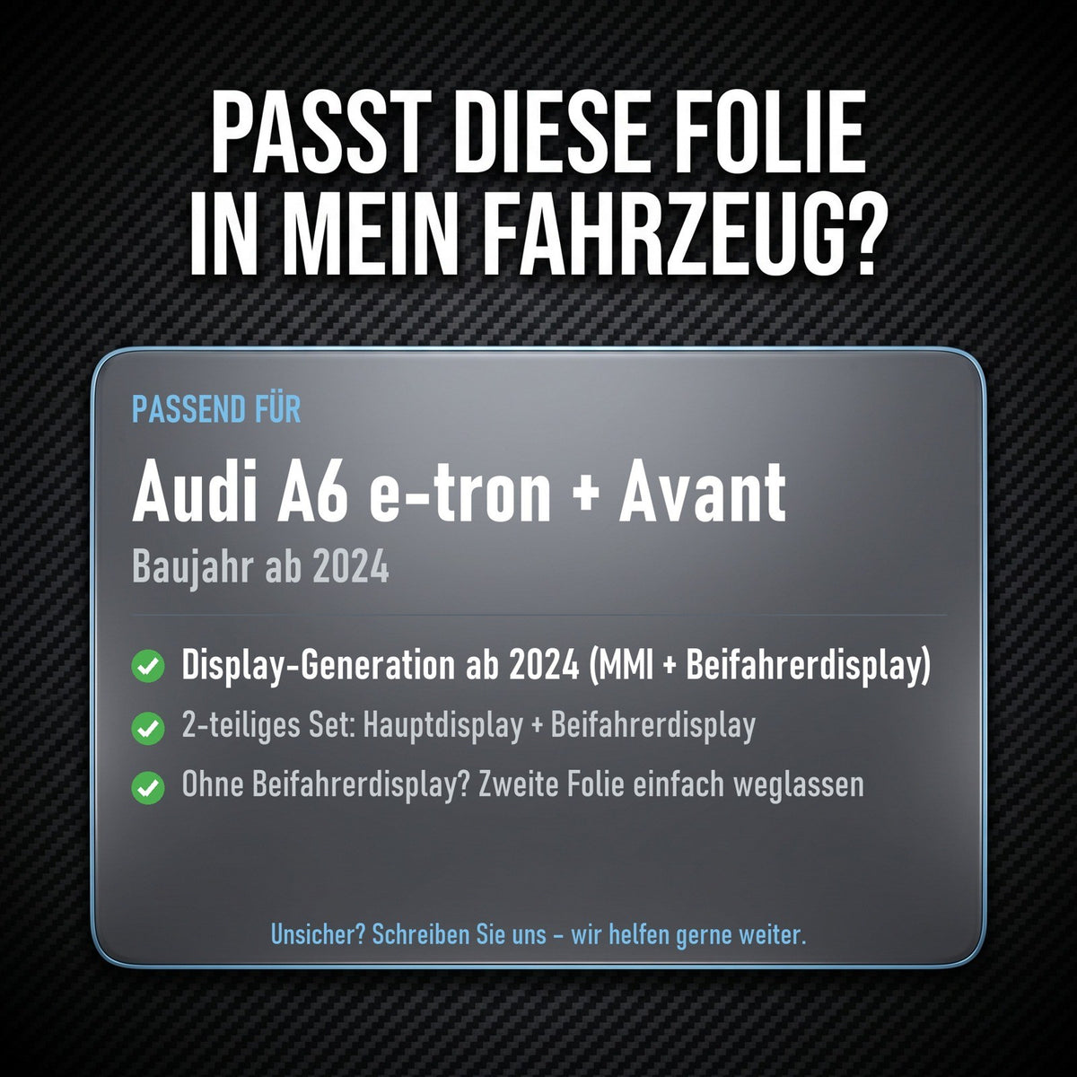 Displayschutzfolie Matt für Audi A6 e-tron Avant ab 2024 MMI + Beifahrerdisplay