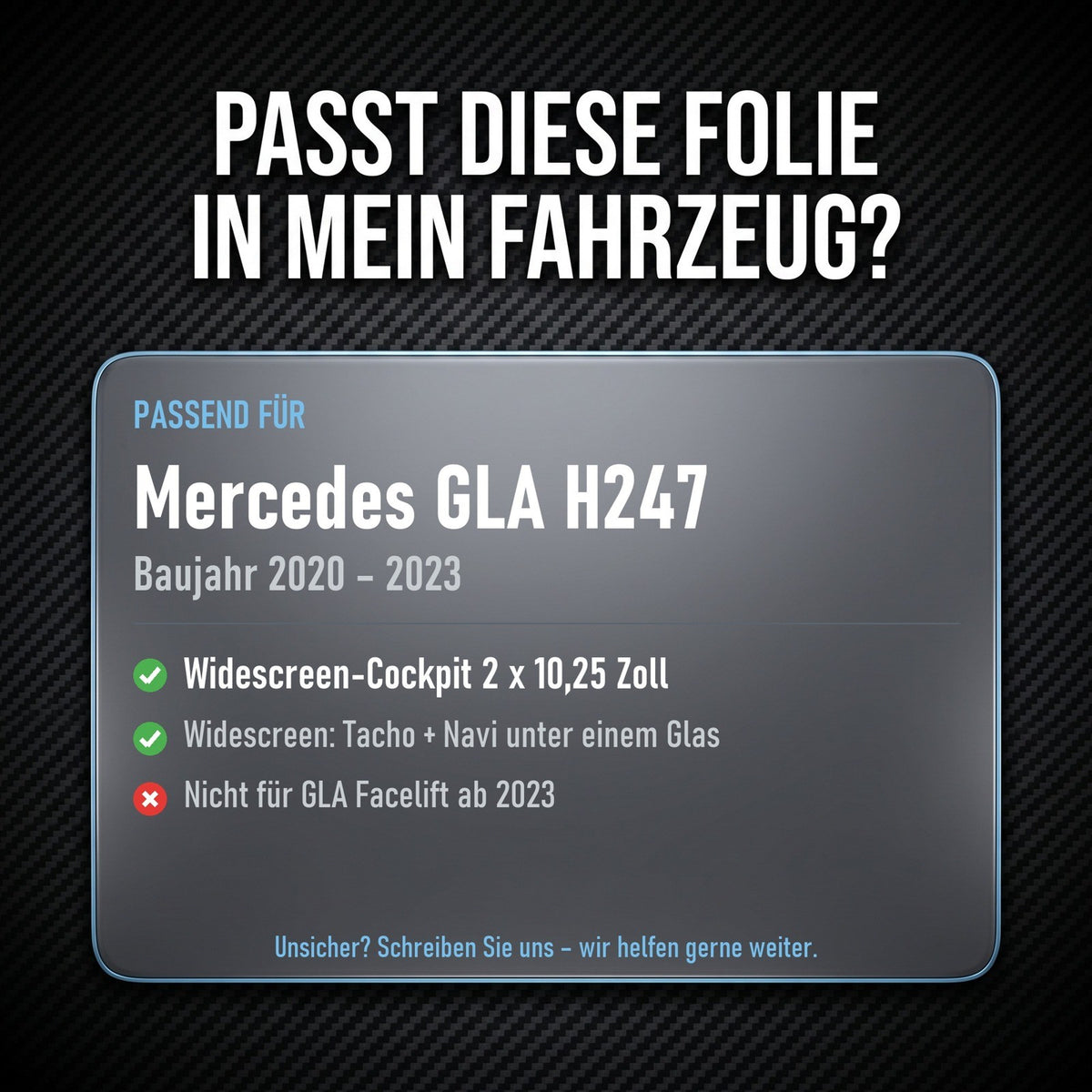 Displayschutzfolie Matt für Mercedes GLA H247 2020-2023 Widescreen 10,25 Zoll