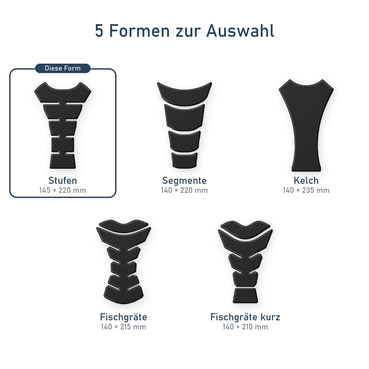 Tankpad Motorrad Tankschutz Stufen 145x220 mm Carbon Optik + Rakel Set